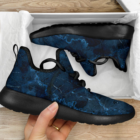Dark Blue Marble Print Mesh Knit Shoes GearFrost