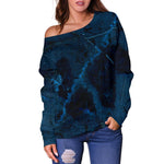 Dark Blue Marble Print Off Shoulder Sweatshirt GearFrost