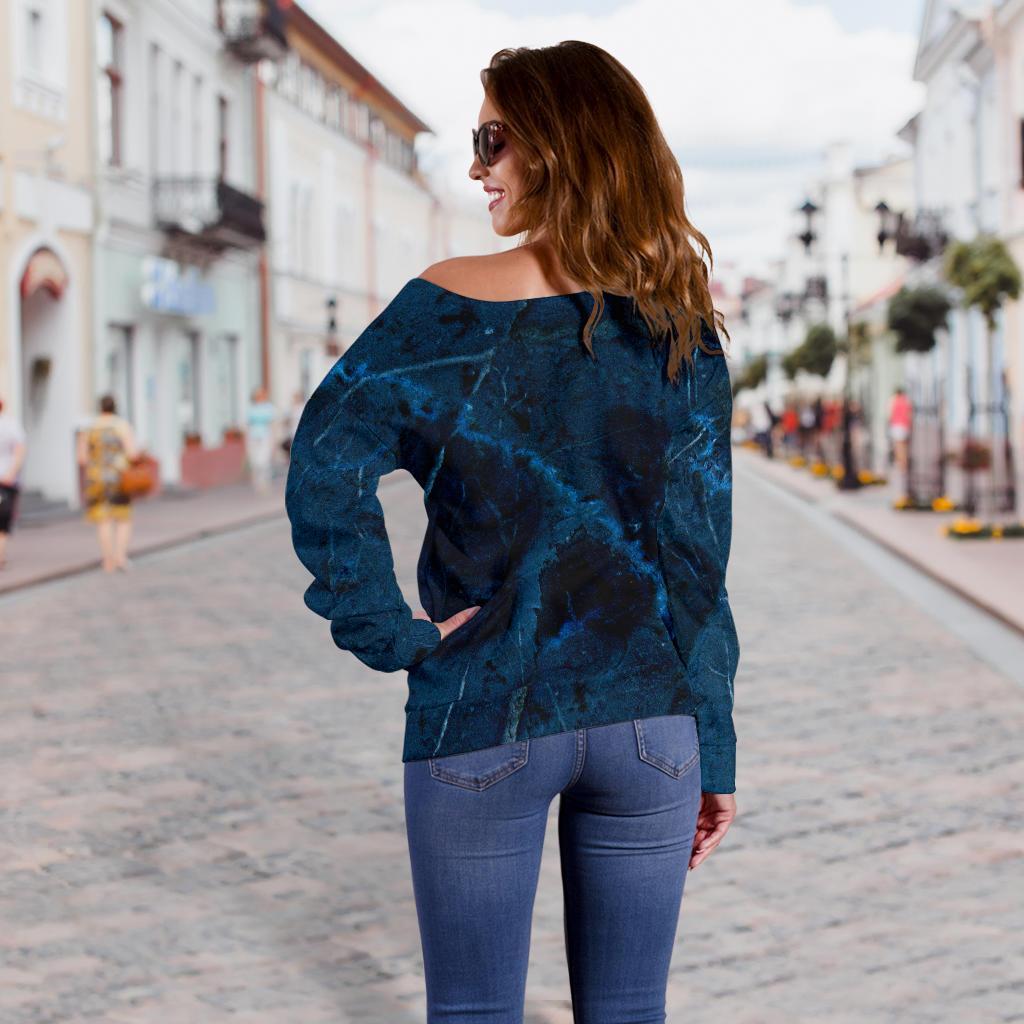 Dark Blue Marble Print Off Shoulder Sweatshirt GearFrost