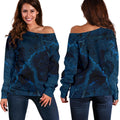 Dark Blue Marble Print Off The Shoulder Sweatshirt