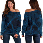 Dark Blue Marble Print Off Shoulder Sweatshirt GearFrost