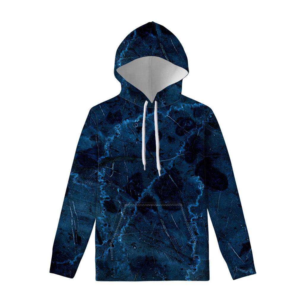 Dark Blue Marble Print Pullover Hoodie