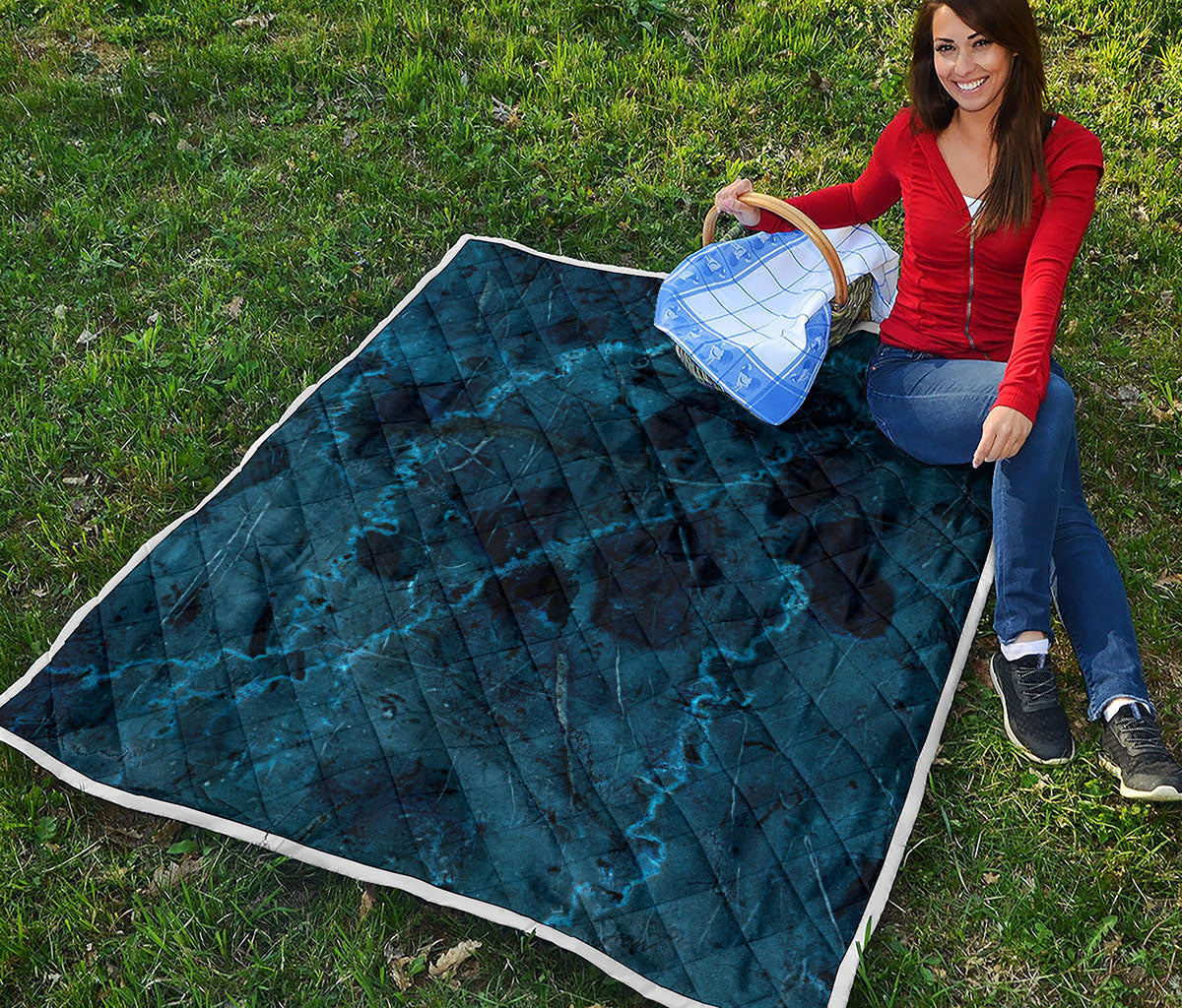 Dark Blue Marble Print Quilt