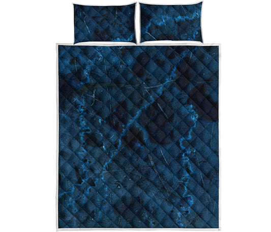 Dark Blue Marble Print Quilt Bed Set