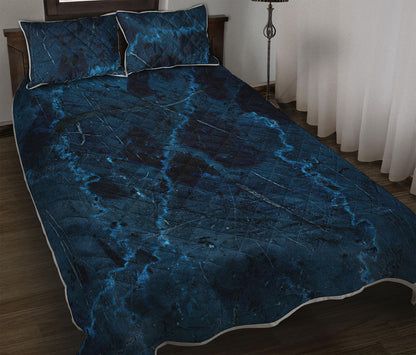 Dark Blue Marble Print Quilt Bed Set