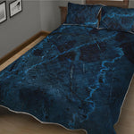 Dark Blue Marble Print Quilt Bed Set