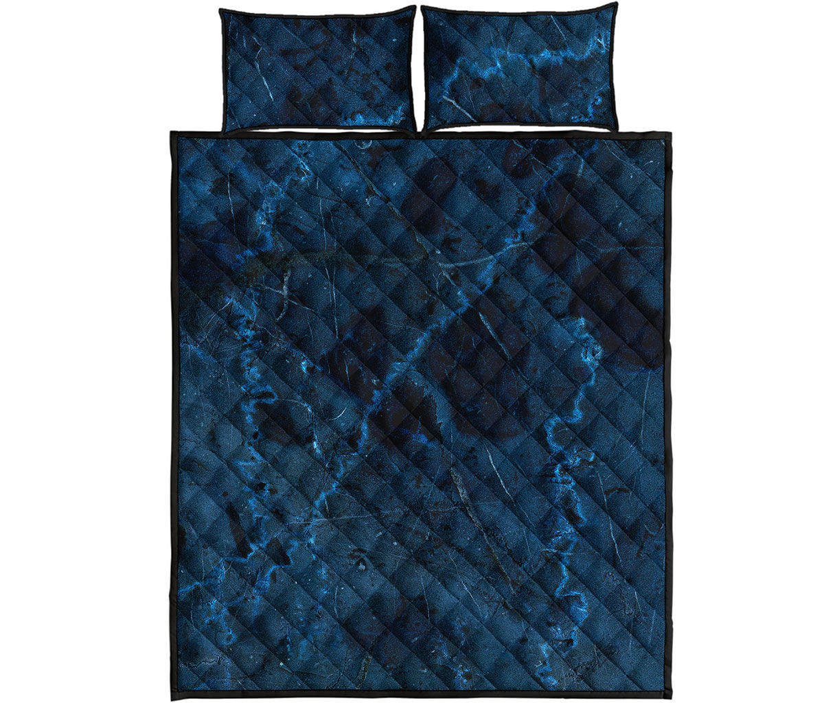 Dark Blue Marble Print Quilt Bed Set