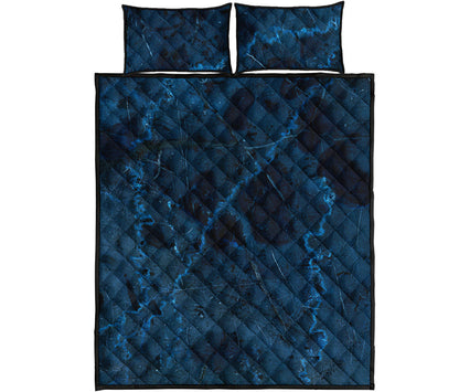 Dark Blue Marble Print Quilt Bed Set