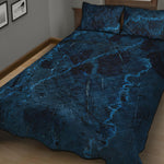 Dark Blue Marble Print Quilt Bed Set