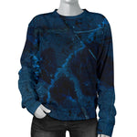 Dark Blue Marble Print Women's Crewneck Sweatshirt GearFrost