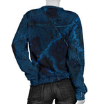 Dark Blue Marble Print Women's Crewneck Sweatshirt GearFrost