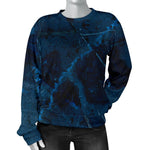 Dark Blue Marble Print Women's Crewneck Sweatshirt GearFrost