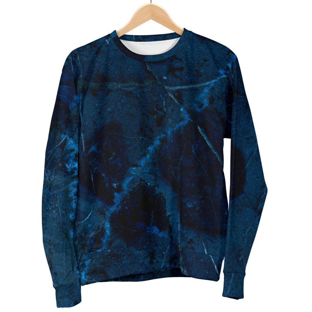 Dark Blue Marble Print Women's Crewneck Sweatshirt GearFrost