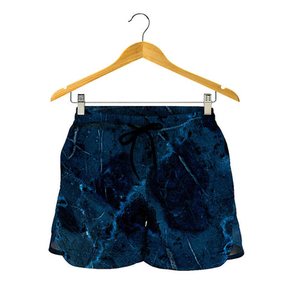 Dark Blue Marble Print Women's Shorts