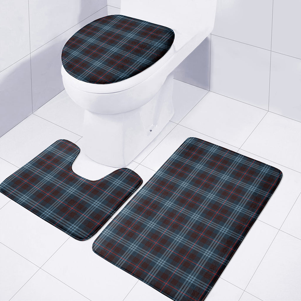 Dark Blue Tartan Pattern Print 3 Piece Bath Mat Set