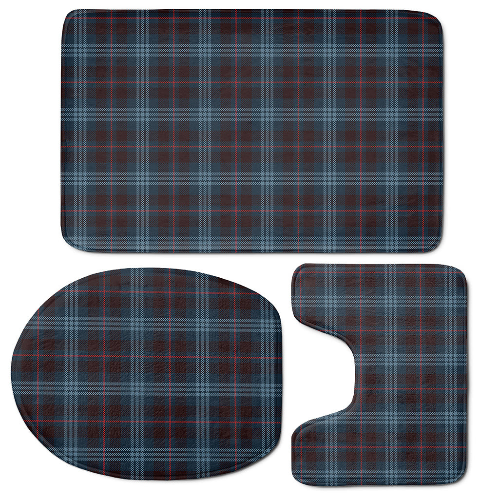 Dark Blue Tartan Pattern Print 3 Piece Bath Mat Set
