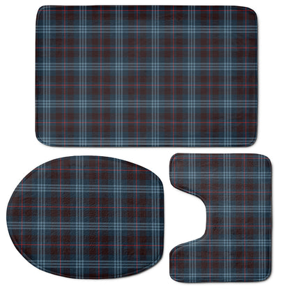 Dark Blue Tartan Pattern Print 3 Piece Bath Mat Set