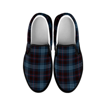 Dark Blue Tartan Pattern Print Black Slip On Shoes