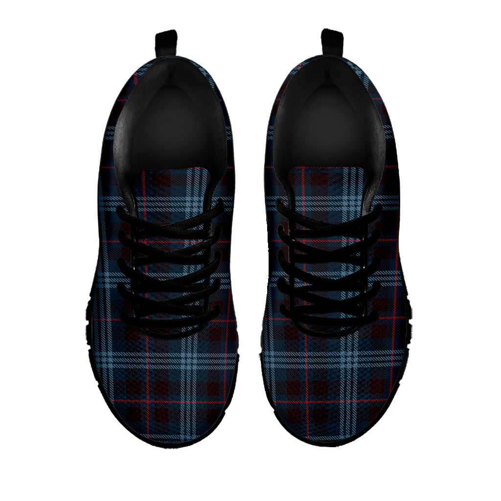 Dark Blue Tartan Pattern Print Black Sneakers