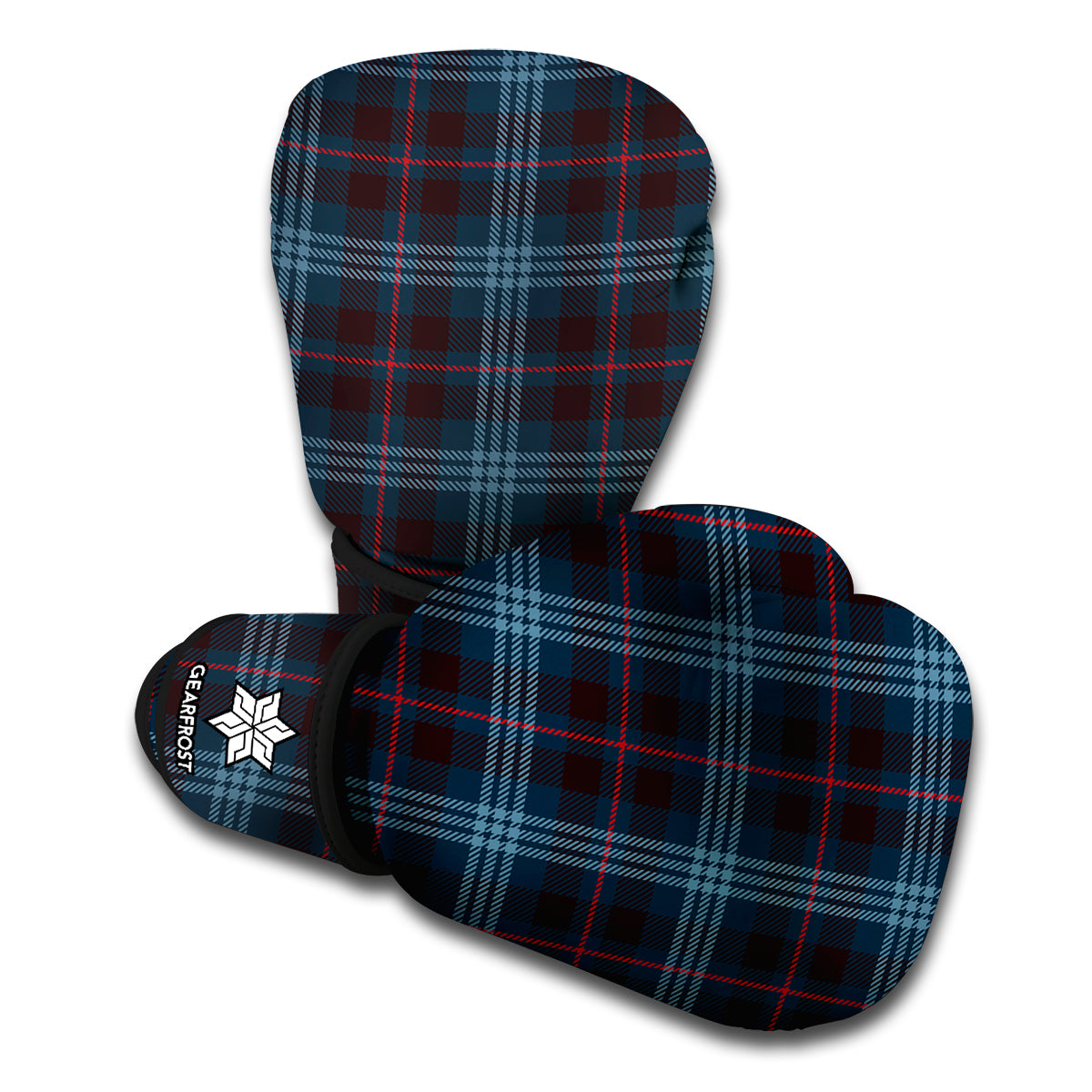 Dark Blue Tartan Pattern Print Boxing Gloves