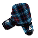 Dark Blue Tartan Pattern Print Boxing Gloves