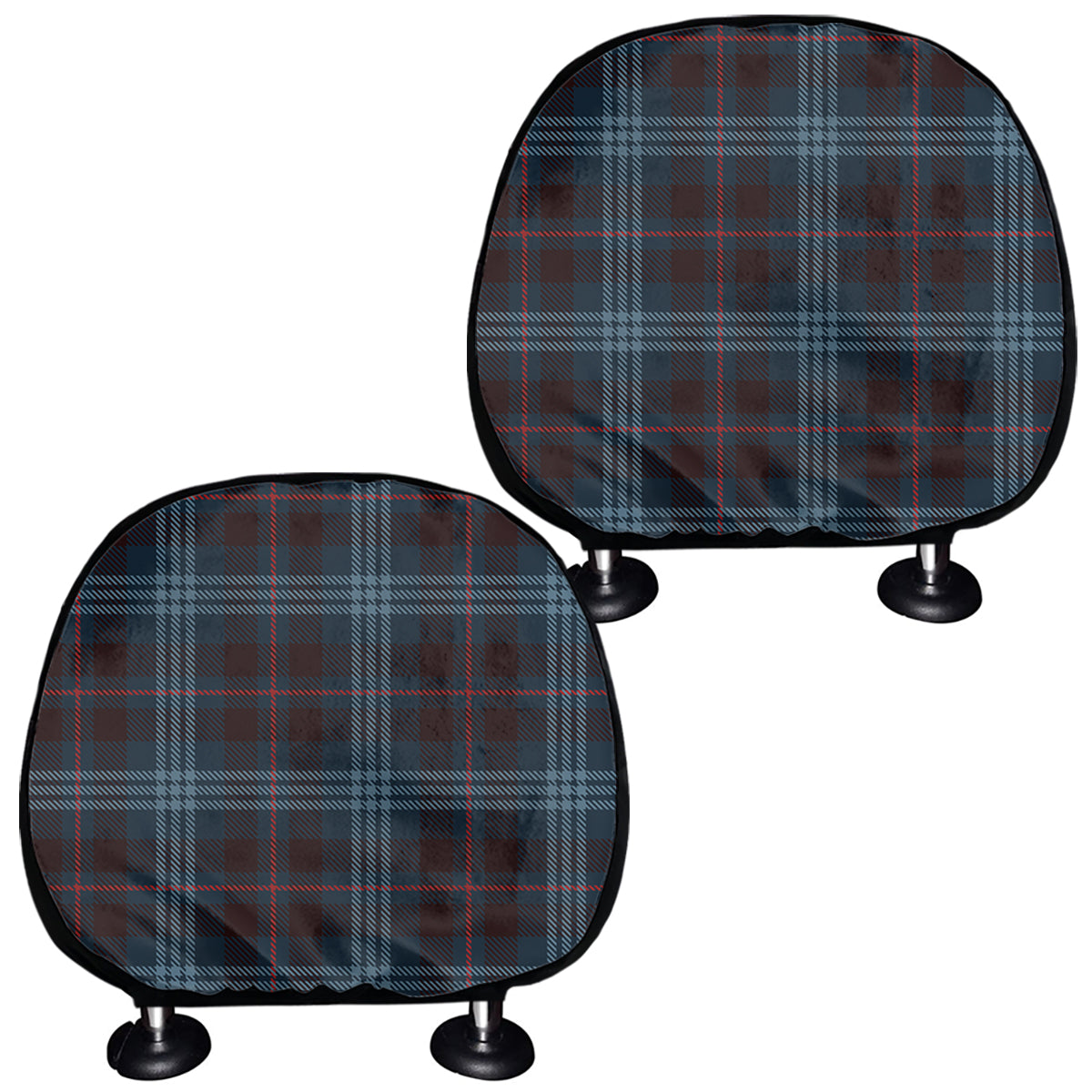 Dark Blue Tartan Pattern Print Car Headrest Covers