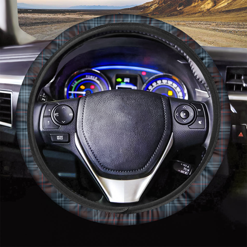 Dark Blue Tartan Pattern Print Car Steering Wheel Cover
