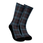 Dark Blue Tartan Pattern Print Crew Socks