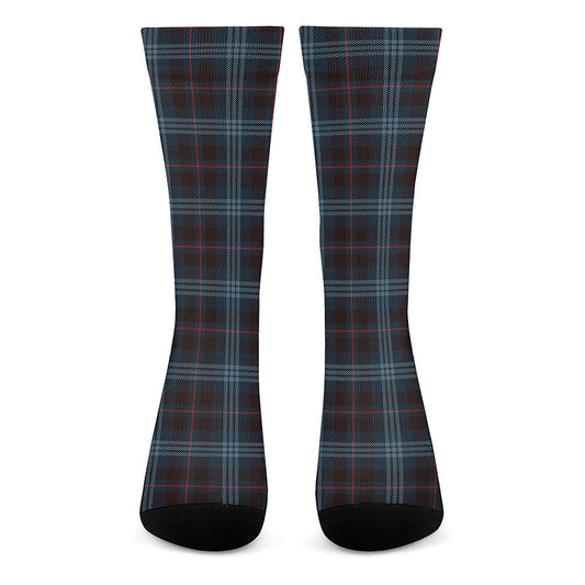 Dark Blue Tartan Pattern Print Crew Socks