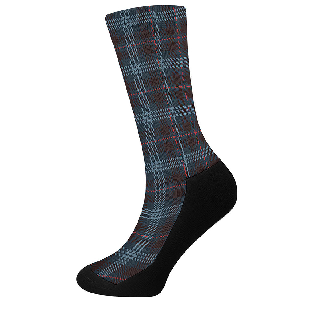 Dark Blue Tartan Pattern Print Crew Socks
