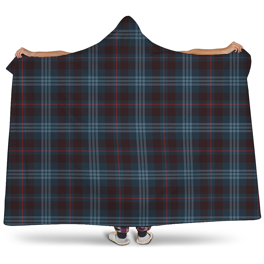 Dark Blue Tartan Pattern Print Hooded Blanket