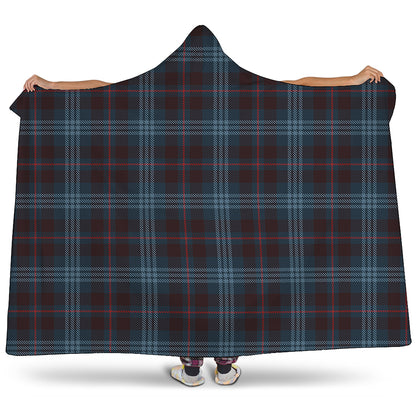 Dark Blue Tartan Pattern Print Hooded Blanket