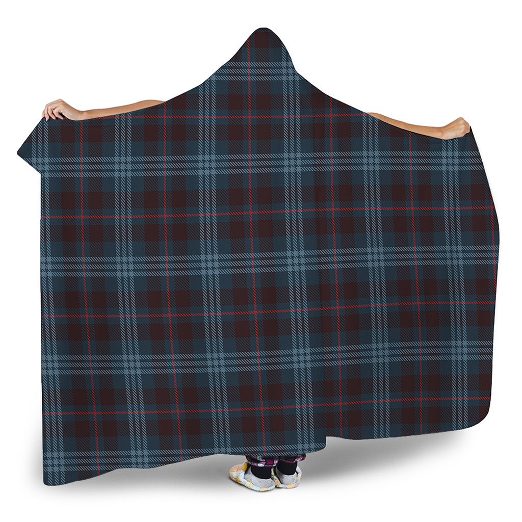 Dark Blue Tartan Pattern Print Hooded Blanket
