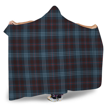 Dark Blue Tartan Pattern Print Hooded Blanket