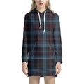 Dark Blue Tartan Pattern Print Pullover Hoodie Dress