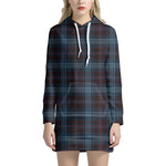 Dark Blue Tartan Pattern Print Hoodie Dress