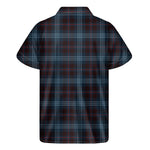 Dark Blue Tartan Pattern Print Men's Short Sleeve Shirt