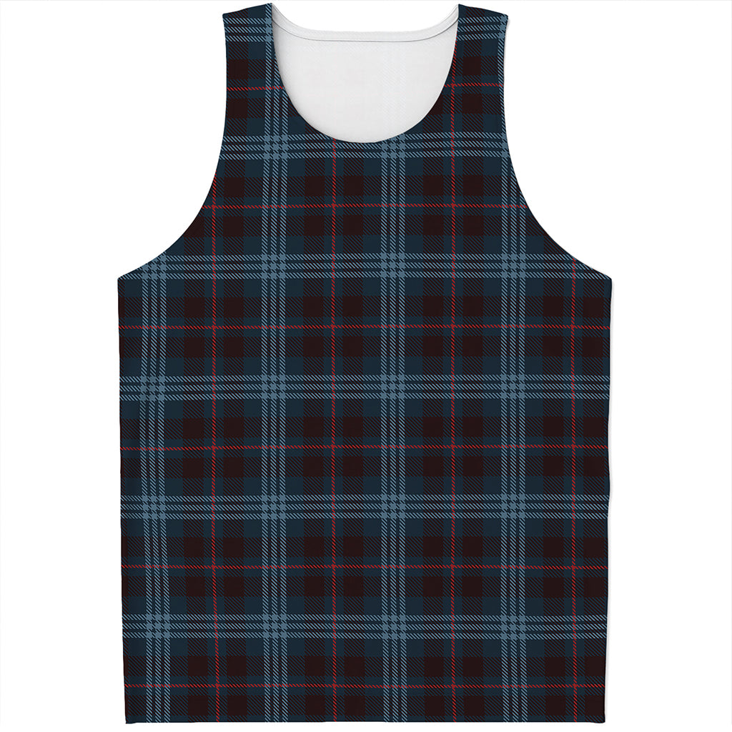Dark Blue Tartan Pattern Print Men's Tank Top