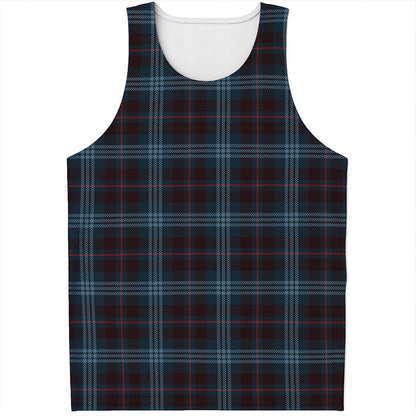 Dark Blue Tartan Pattern Print Men's Tank Top