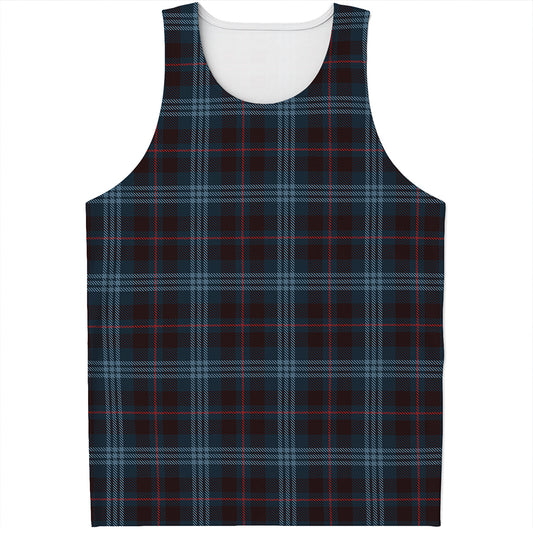 Dark Blue Tartan Pattern Print Men's Tank Top