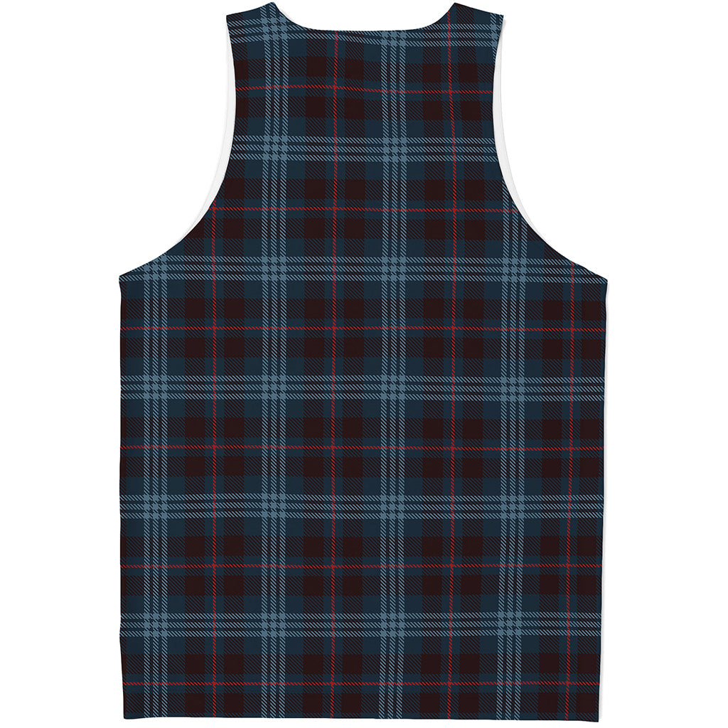 Dark Blue Tartan Pattern Print Men's Tank Top