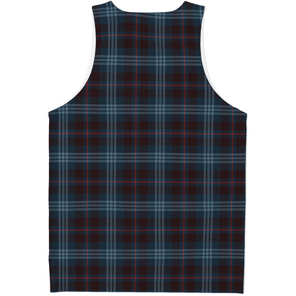 Dark Blue Tartan Pattern Print Men's Tank Top