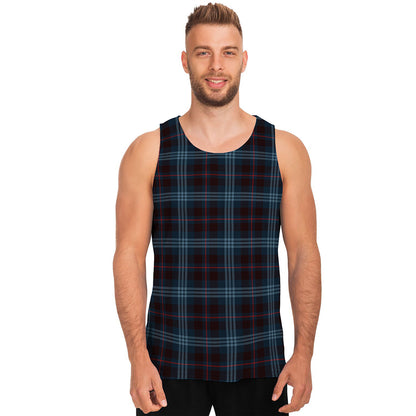 Dark Blue Tartan Pattern Print Men's Tank Top