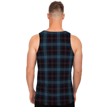 Dark Blue Tartan Pattern Print Men's Tank Top