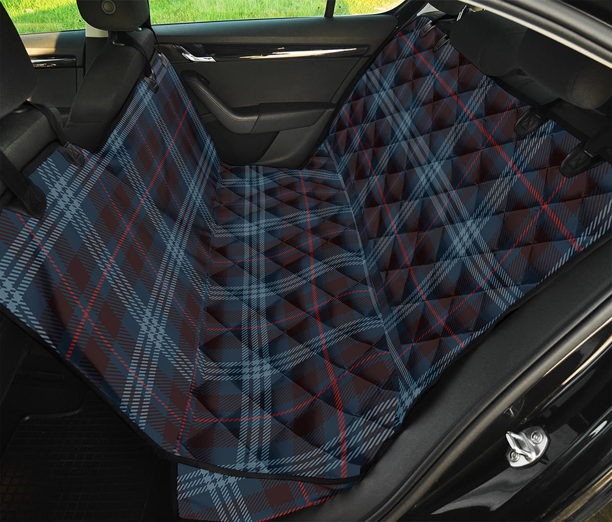 Dark Blue Tartan Pattern Print Pet Car Back Seat Cover