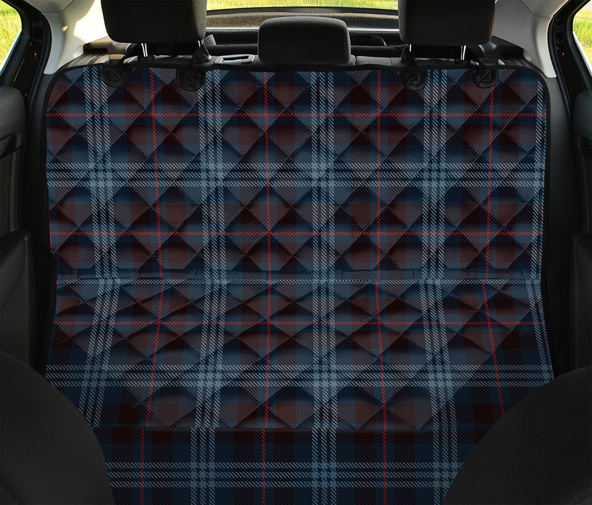 Dark Blue Tartan Pattern Print Pet Car Back Seat Cover