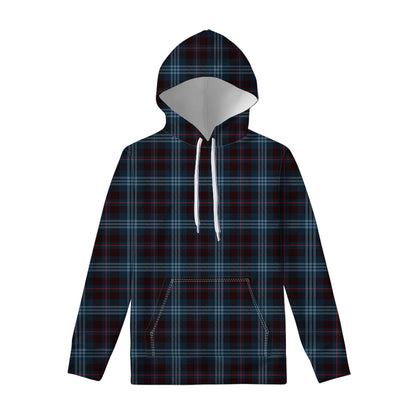 Dark Blue Tartan Pattern Print Pullover Hoodie