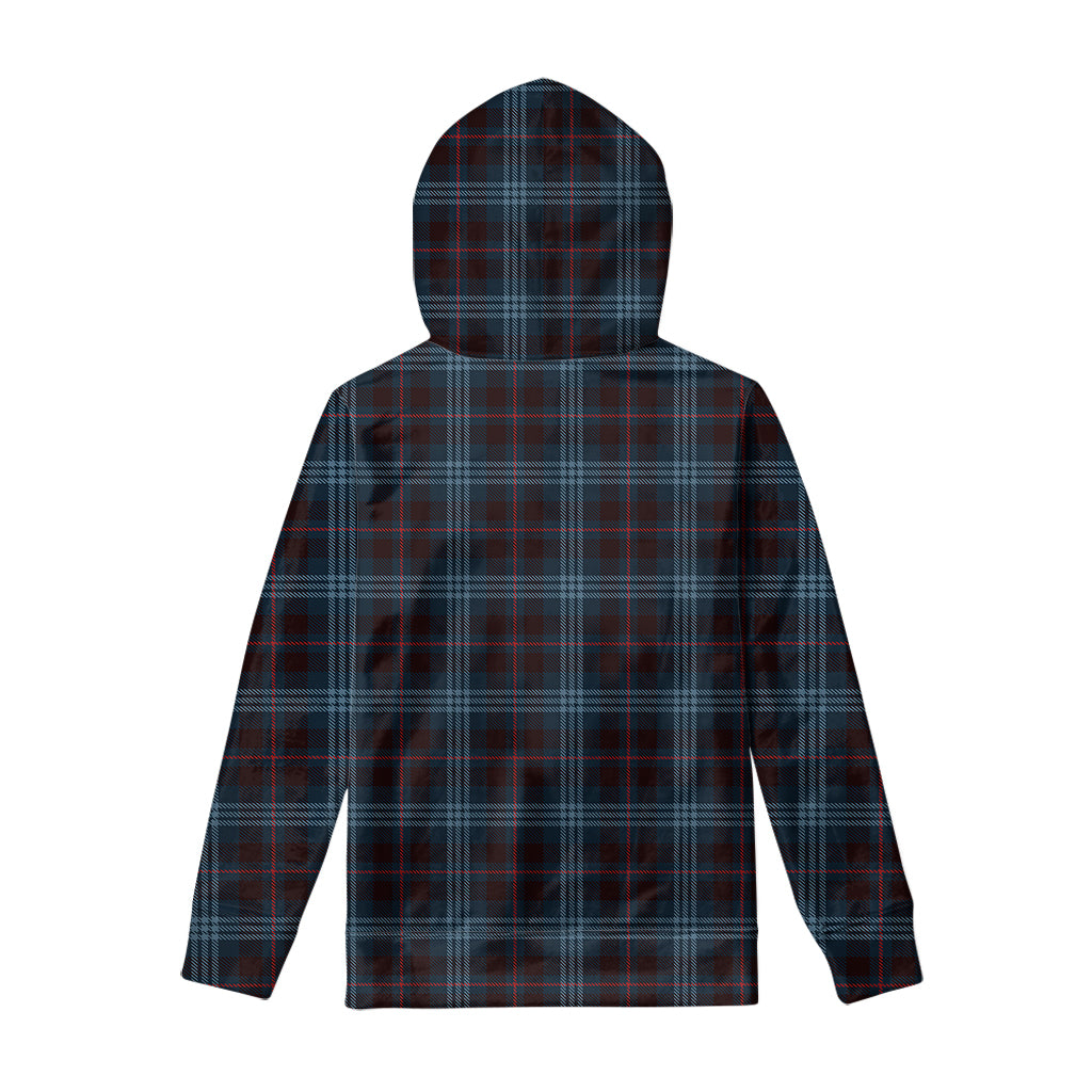 Dark Blue Tartan Pattern Print Pullover Hoodie