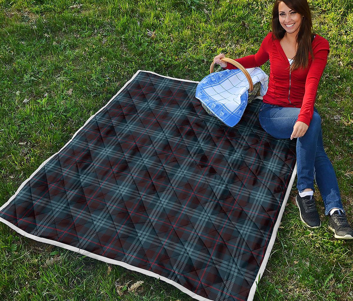 Dark Blue Tartan Pattern Print Quilt