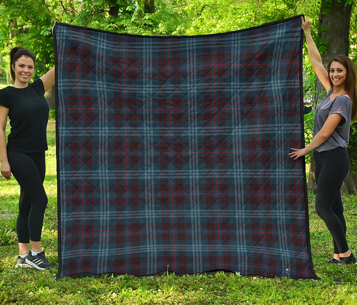 Dark Blue Tartan Pattern Print Quilt